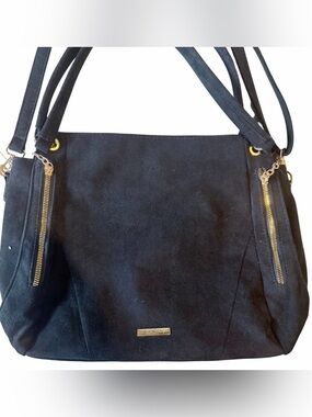 Catherine Malandrino Black Suede Shoulder Bag with Gold Hardware